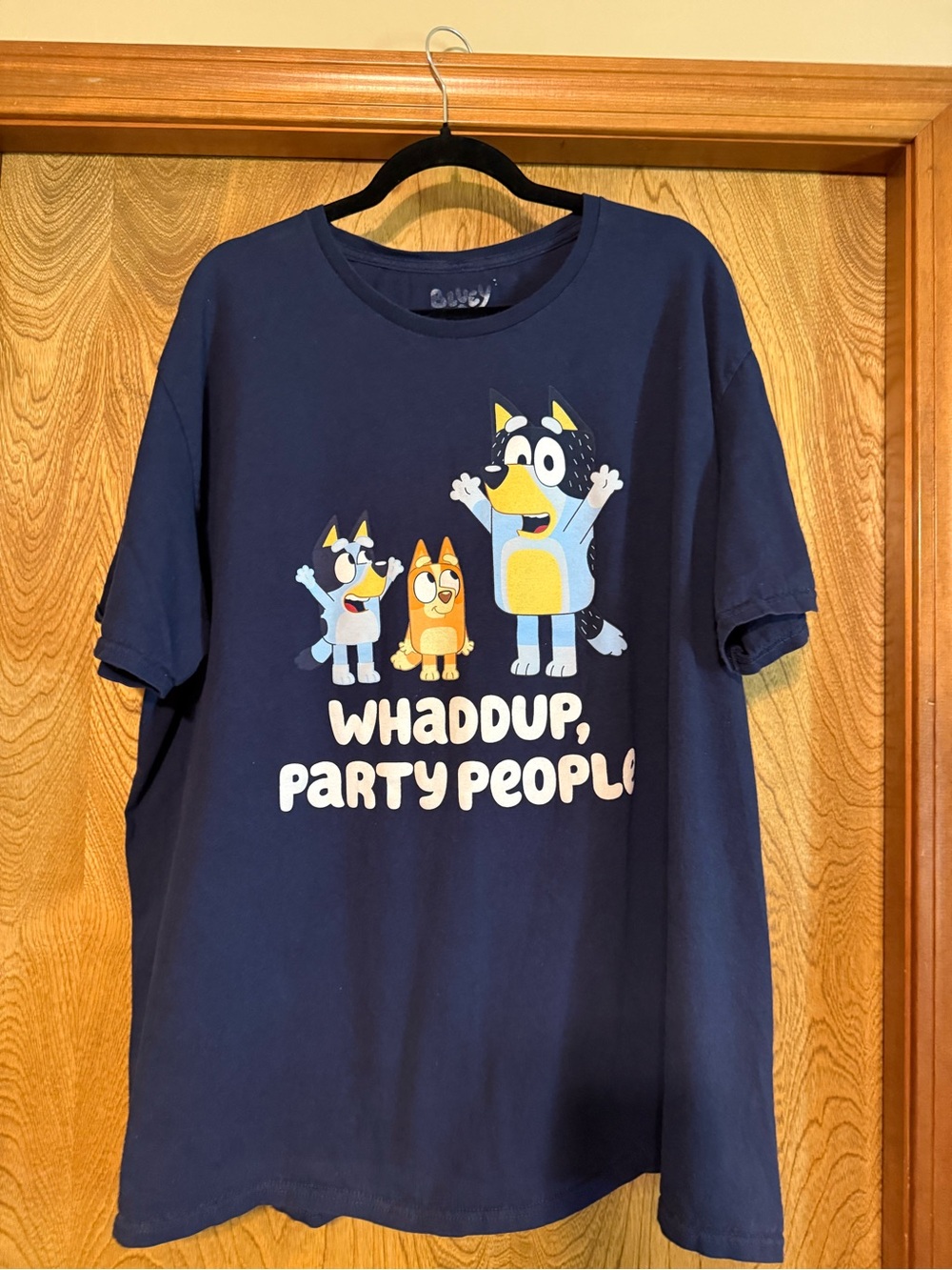 Navy BlueyGraphic Short-Sleeve Tee Whaddup Party People 28 in wide /29 in long.